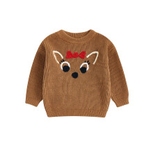 (3 Years, Brown) Suéter de Natal infantil para menino e menina com estampa de rena, manga comprida, gola redonda e tricô grosso.