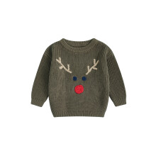 (3-6 Months, Army Green) Suéter de Natal infantil para menino e menina com estampa de rena, manga comprida, gola redonda e tricô grosso.