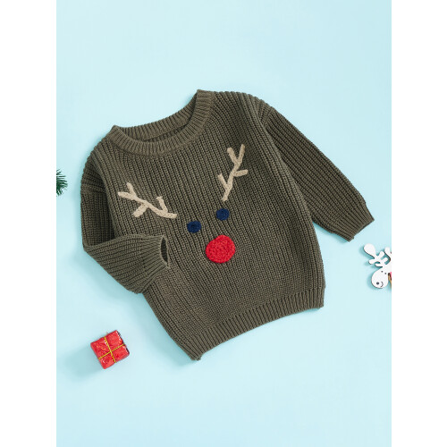 (3-6 Months, Army Green) Χριστουγεννιάτικο Πουλόβερ Ταράνδων Στρογγυλή Λαιμόκοψη 2
