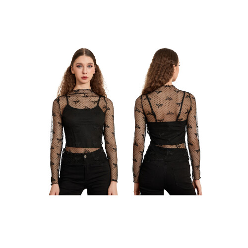 (L, Black) T-shirts longs transparents à bretelles. 1