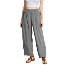 (M, Gray) Dames yoga joggingbroek, effen kleur, losse workout joggingbroek, comfortabele loungebroek met zakken
