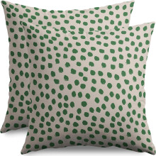 Grüne Kissenbezüge mit weißen Punkten, 45 x 45 cm, 2er-Set, Boho-Landhausstil, dekorative Kissenbezüge für Sofa, Couch, Bett, Garten und