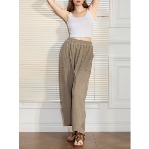 (L, Khaki) Γυναικείο παντελόνι γυμναστικής, με τσέπες 2