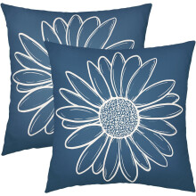 Kissenbezüge mit blauen Gänseblümchen, 40 x 40 cm, 2er-Set, Baumwoll-Leinen-Mischung, Frühlings-/Sommerdeko, Landhausstil, für Zuhause und
