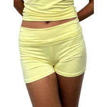 (L, Lemon Yellow) Short d'été pour femme, à revers, couleur unie, taille basse, froncé, moulant