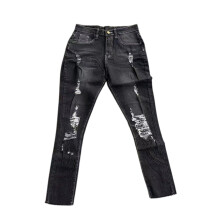 (XL, Black) Dames stretch gescheurde cropped jeans met hoge taille, distressed casual denim broek, skinny jeans, streetwear