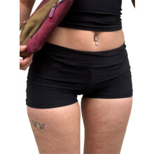 (M, Black) Short d'été pour femme, à revers, couleur unie, taille basse, froncé, moulant