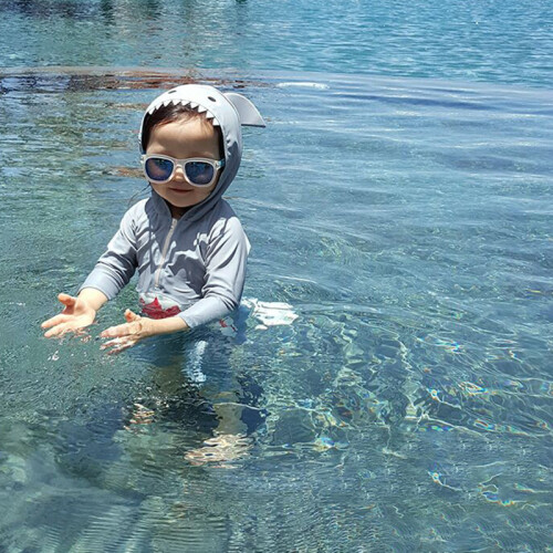 (5-6 Years, Gray) Παιδικό μαγιό αγοριών με μακριά μανίκια και κουκούλα φερμουάρ 2