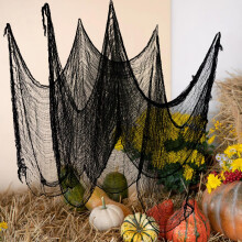Tissu noir effrayant pour Halloween, décoration extérieure angoissante, gaze extensible pour murs et portails (76 x 183 cm)