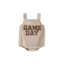 (3-6 Months, Beige) Tutina da bambina in velluto a coste con ricamo di lettere, senza maniche, con bottoni e spalline, ideale per l'estate.