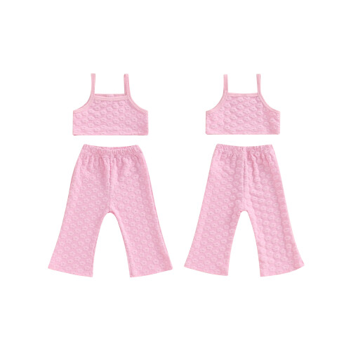 (3-4 Years, Pink) Ensemble d'été pour pantalon évasé. 1