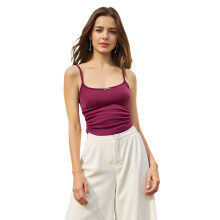 (M, Red) Maiouri scurte pentru femei, cu bretele spaghete, design elegant cu mini funde, croială slim, fără mâneci, pentru vară