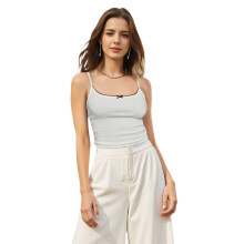 (M, White) Women's Camisoles Spaghetti Straps Stylish Mini Bow Design Slim Fit Sleeveless Crop Tank Tops for Summer