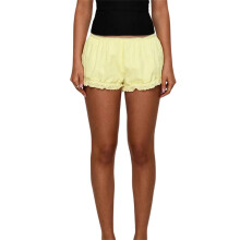 (L, Yellow) Short tendance pour femme, bordure en dentelle, taille élastique, short d'été décontracté