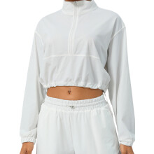 (M, White) Giacca da donna con protezione solare, maniche lunghe, collo alto, tinta unita, con cerniera, capospalla estivo