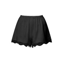 (S, Black) Short détente femme, élégant short pyjama dentelle florale, taille élastique, parfait pour nuits confortables et style élégant