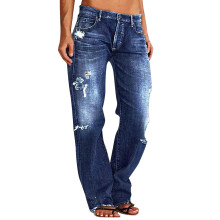 (XL, Blue) Pantaloni in denim da uomo e donna, casual, strappati, larghi, a gamba dritta, jeans, pantaloni alla moda per lo streetwear