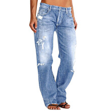(L, Sky Blue) Dames en heren denim broeken, casual, gescheurde, losse, rechte jeansbroeken, trendy broeken voor streetwear