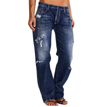 (XS, Dark Blue) Dames en heren denim broeken, casual, gescheurde, losse, rechte jeansbroeken, trendy broeken voor streetwear