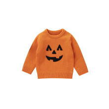(9-12 Months, Orange) Suéter infantil unissex de Halloween com estampa de bruxa e abóbora, manga longa, gola redonda e acabamento canelado.