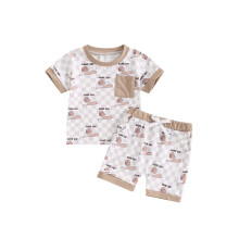 (0-6 Months, Khaki) Completo estivo neonato: pantaloncini e maglietta a maniche corte con stampa baseball.