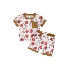 (0-6 Months, Brown) Completo estivo neonato: pantaloncini e maglietta a maniche corte con stampa baseball.