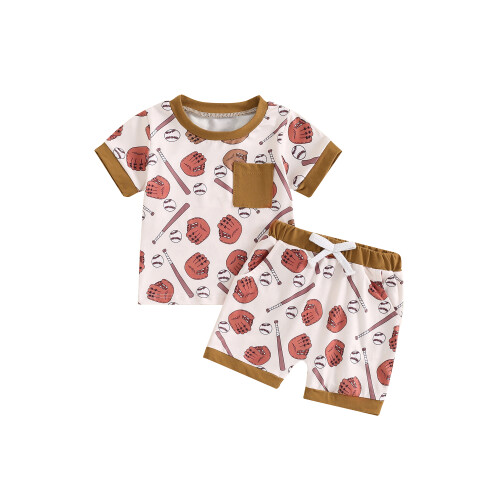 (0-6 Months, Brown) Conjunto de shorts de verão.