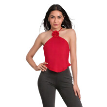 (M, Red) Women Halter Top, Tie-up Sleeveless Tops Backless Flower Dots/Solid Summer Vest for Club Party