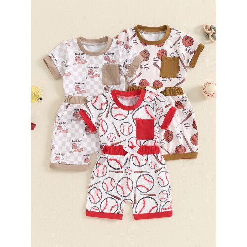 (0-6 Months, Brown) Conjunto de shorts de verão. 2
