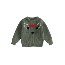 (12-18 Months, Green) Baby Boy Girl Knit Sweater Deer Embroidery 3D Bow Crew Neck Long Sleeve Pullover Tops for Fall Winter