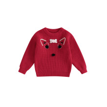 (12-18 Months, Red) Baby Boy Girl Knit Sweater Deer Embroidery 3D Bow Crew Neck Long Sleeve Pullover Tops for Fall Winter