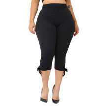 (L, Black) Pantalon Capri pour femme, legging taille haute gainant, coupe slim, pantalon à nœud extensible