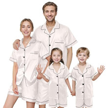 (XXL, White Dad) Pijamale asortate pentru familie, cu mâneci scurte și pantaloni scurți din satin