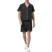 (L, Black Dad) Pijamale asortate pentru familie, cu mâneci scurte și pantaloni scurți din satin