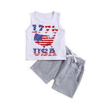 (3-4 Years, Gray) Ensemble 2 pièces garçon, débardeur sans manches et short étoiles/rayures, pour le 4 juillet.