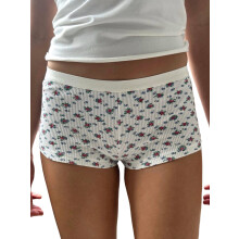 (S, Sky Blue) Short d'été slim fit pour femme, imprimé floral, taille élastique, pantalon court, vêtement d'intérieur