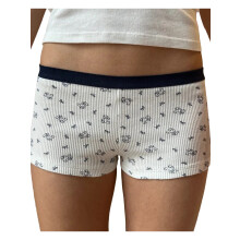 (M, White) Short d'été slim fit pour femme, imprimé floral, taille élastique, pantalon court, vêtement d'intérieur