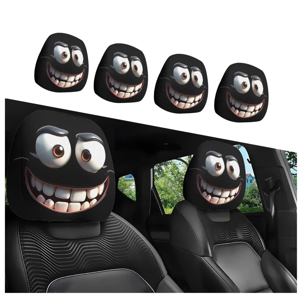 4Pcs Funny Cartoon Car Headrest Covers, Cute Eyes Design, Universal Auto Front Seat Protector, Compatible With Most Cars 9180479035565