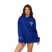 (L, Dark Blue) Sweat à capuche ample d'automne pour femme, broderie cocotier, avec poche