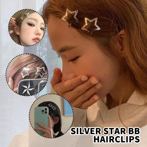 Conjunto de 10 Presilhas de Cabelo em Metal com Estrelas, Prateadas e Vazadas 2