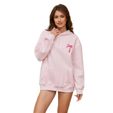 (M, Pink) Sweat à capuche ample d'automne pour femme, broderie cocotier, avec poche