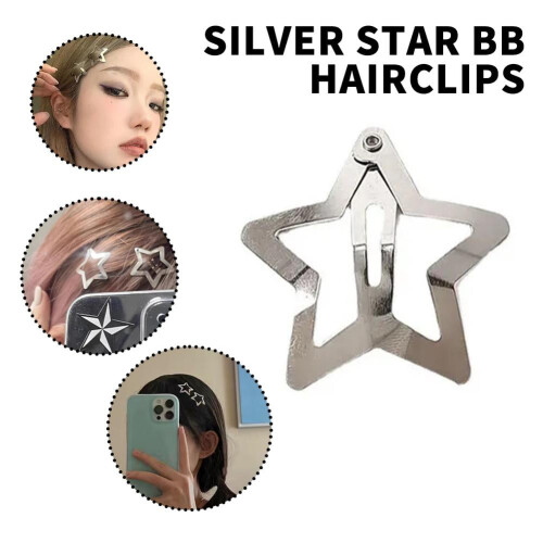 Conjunto de 10 Presilhas de Cabelo em Metal com Estrelas, Prateadas e Vazadas 1
