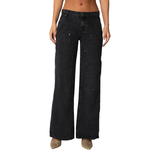 (XL, Black) Γυναικεία τζιν παντελόνια, με τσέπες