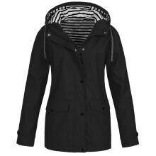 Dames regenjas, effen, geschikt voor buiten, plus size, waterdicht, met capuchon, winddicht, zwart M