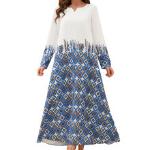 (M, Multicolor) Robe longue femme, robe à manches longues géométrique ample, style décontracté automnal pour la ville au quotidien