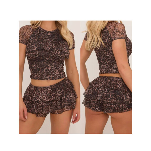 (S, Dark Brown) Γυναικεία καλοκαιρινά ρούχα βολάν, streetwear 1