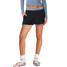 (XL, Black) Short d'été pour femme, coupe ample, à empiècements contrastés et bordure à carreaux, taille élastique.