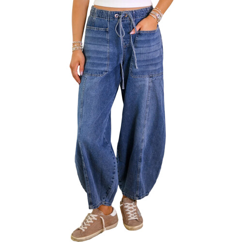 (M, Blue) Γυναικείο Παντελόνι Τζιν Μονόχρωμο Streetwear