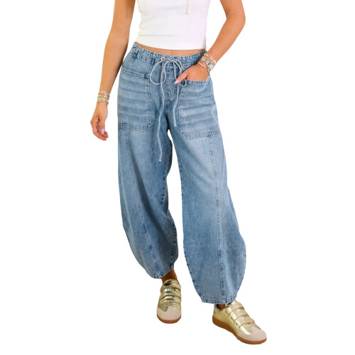 (M, Light Blue) Γυναικείο Παντελόνι Τζιν Μονόχρωμο Streetwear