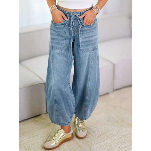 (S, Light Blue) Γυναικείο Παντελόνι Τζιν Μονόχρωμο Streetwear 1